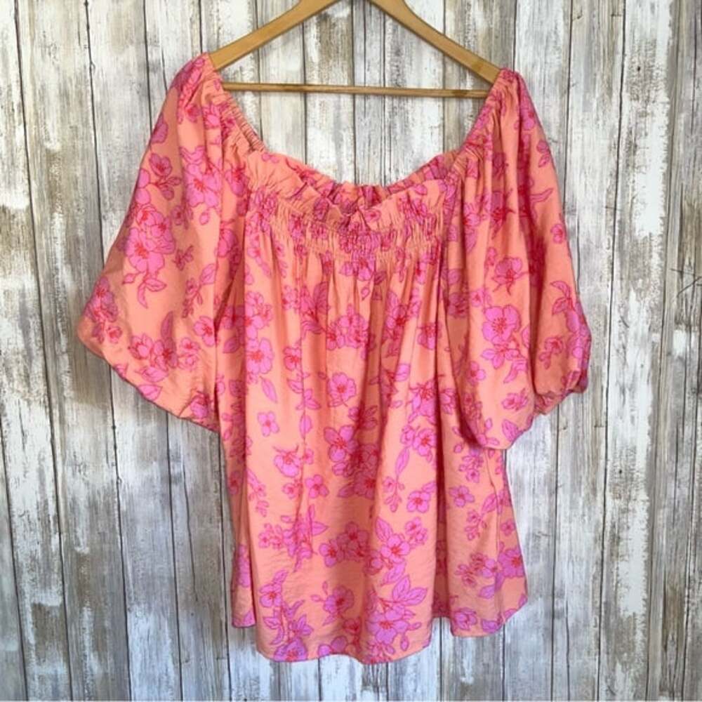 Oddy Pink & Peach Floral Off The Shoulder Ruffle Blouse - Picture 2 of 8